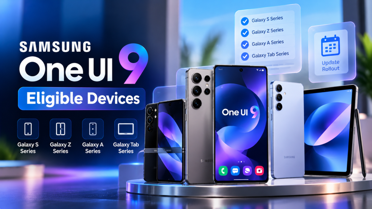 Samsung One UI 9 eligible devices categories. Samsung Galaxy smartphones and tablet representing