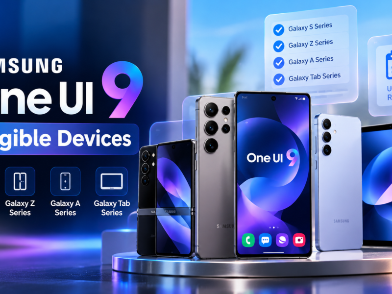 Samsung One UI 9 eligible devices categories. Samsung Galaxy smartphones and tablet representing